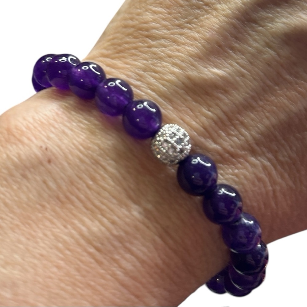 Purple Beaded stone Bracelet with Silver Accent closure NEW - Picture 3 of 4